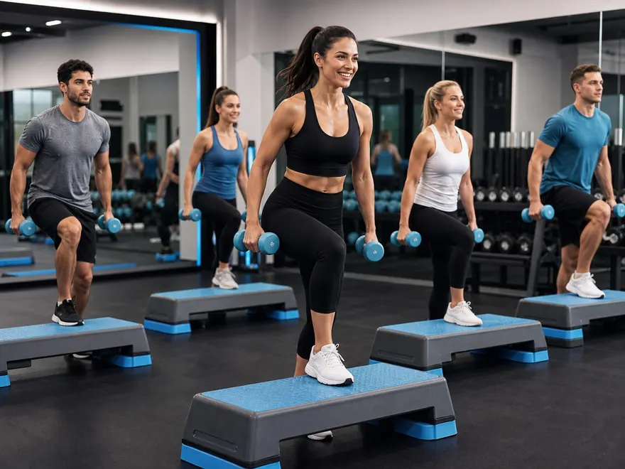 Hangulatkép step pados, súlyzós alakformáló óráról